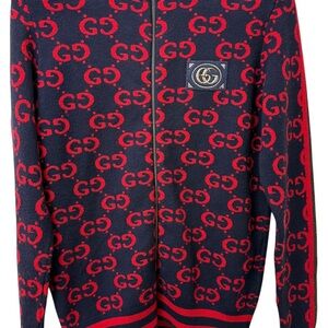 Gucci Men's Zip-Up Sweater in Red and Navy
